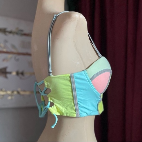 Maaji Lime Cubism Underwire Bustier Bikini molded cup lace up Top size small - Picture 5 of 10